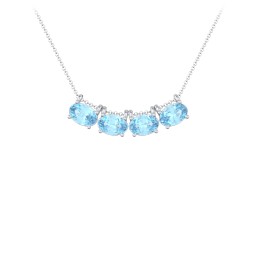 East-West Oval Necklace with 4 Gemstones in 925 Sterling Silver with Blue Topaz