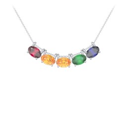 East-West Oval Necklace with 5 Gemstones in 925 Sterling Silver with Ruby, Citrine, Emerald, and Blue Sapphire