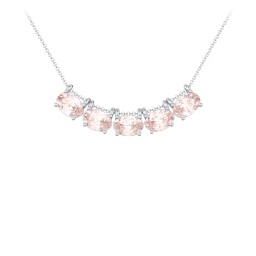 East-West Oval Necklace with 5 Gemstones in 925 Sterling Silver with Morganite