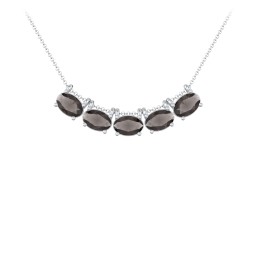 East-West Oval Necklace with 5 Gemstones in 925 Sterling Silver with Smokey Quartz