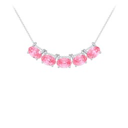 East-West Oval Necklace with 5 Gemstones in 925 Sterling Silver with Pink Tourmaline