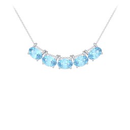 East-West Oval Necklace with 5 Gemstones in 925 Sterling Silver with Blue Topaz