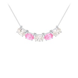 East-West Oval Necklace with 5 Gemstones in 925 Sterling Silver with Cubic Zirconia and Pink Tourmaline