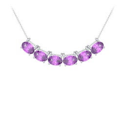 East-West Oval Necklace with 6 Gemstones in 925 Sterling Silver with Amethyst