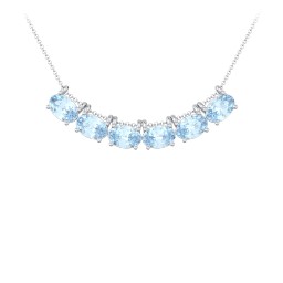 East-West Oval Necklace with 6 Gemstones in 925 Sterling Silver with Aquamarine