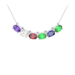 East-West Oval Necklace with 6 Gemstones in 925 Sterling Silver with Amethyst, Cubic Zirconia, Ruby, Emerald, and Blue Sapphire