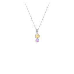 Generations 2-Stone Bezel Set Mother's Necklace in 925 Sterling Silver with Golden Yellow Premium Zirconia and Amethyst Premium Zirconia