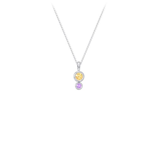 Generations 2-Stone Bezel Set Mother's Necklace – Sterling Silver with Citrine and Amethyst
