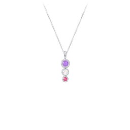 Generations 3-Stone Bezel Set Mother's Necklace in 925 Sterling Silver with Amethyst, Cubic Zirconia, and Ruby