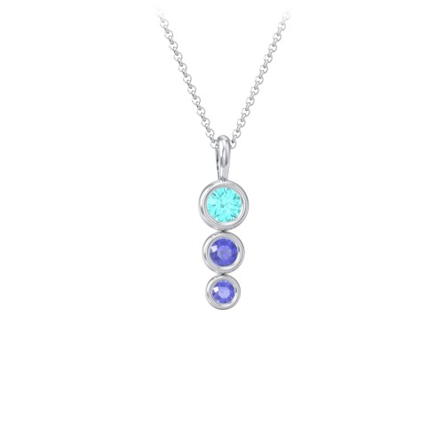 Generations 3-Stone Bezel Set Mother's Necklace – Sterling Silver with Mint Premium Zirconia and Blue Sapphire