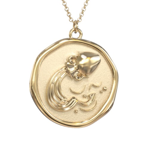 Engravable Aquarius Zodiac Medallion Necklace – 18K Gold Plated Silver
