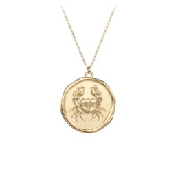 Engravable Cancer Zodiac Medallion Necklace in 18K Gold Plated Silver