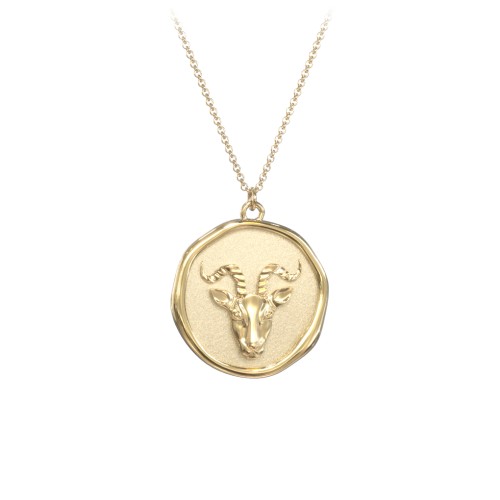 Engravable Capricorn Zodiac Medallion Necklace – 18K Gold Plated Silver