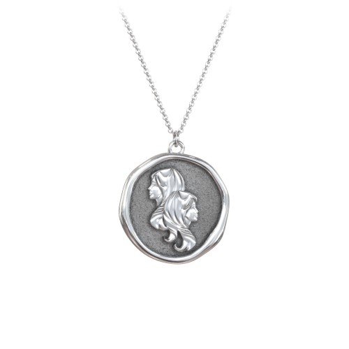 Engravable Gemini Zodiac Medallion Necklace – Sterling Silver