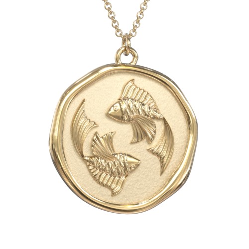 Engravable Pisces Zodiac Medallion Necklace – 18K Gold Plated Silver