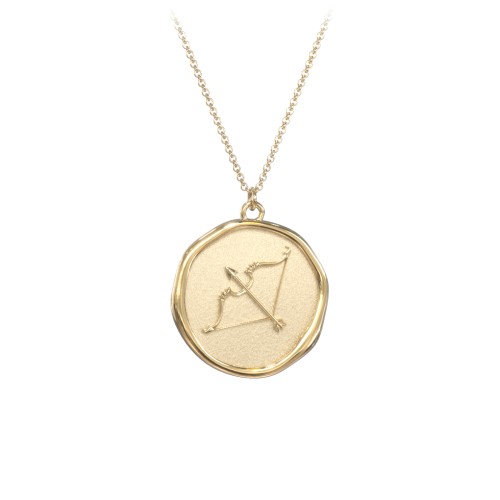 Engravable Sagittarius Zodiac Medallion Necklace – 18K Gold Plated Silver