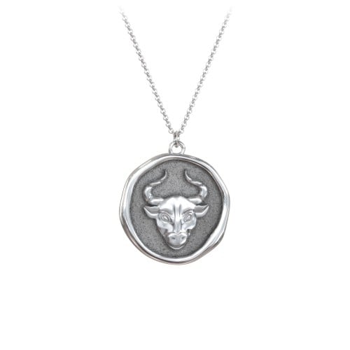 Engravable Taurus Zodiac Medallion Necklace