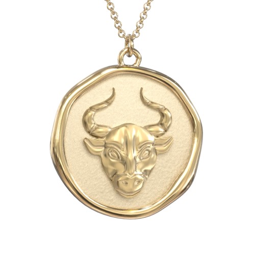 Engravable Taurus Zodiac Medallion Necklace – 18K Gold Plated Silver