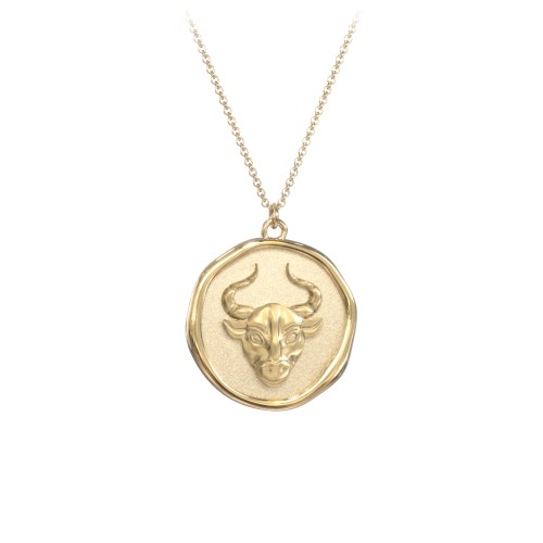 Engravable Taurus Zodiac Medallion Necklace – 18K Gold Plated Silver