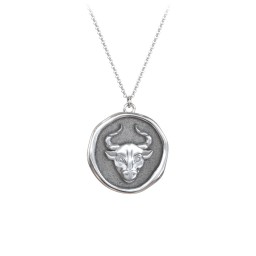 Engravable Taurus Zodiac Medallion Necklace in 925 Sterling Silver