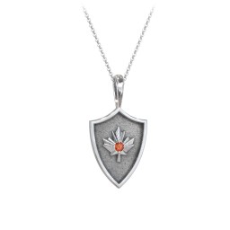 Maple Leaf Hero Shield Pendant with Gemstone in 925 Sterling Silver with Garnet