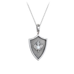 Maple Leaf Hero Shield Pendant with Gemstone in 925 Sterling Silver with Aquamarine