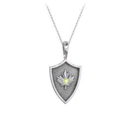 Maple Leaf Hero Shield Pendant with Gemstone in 925 Sterling Silver with Peridot