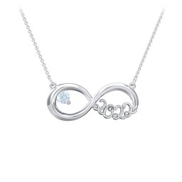 2022 Graduation Infinity Pendant With Gemstone in 925 Sterling Silver with Aquamarine