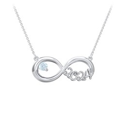 2024 Graduation Infinity Pendant With Gemstone in 925 Sterling Silver with Aquamarine