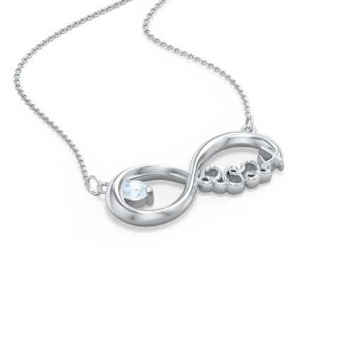 2024 Graduation Infinity Pendant With Gemstone – Sterling Silver with Aquamarine