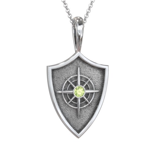 Compass Hero Shield Pendant with Gemstone