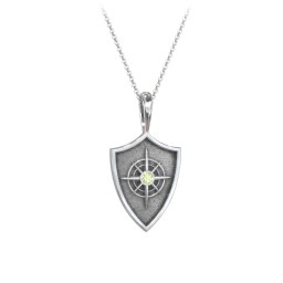 Compass Hero Shield Pendant with Gemstone in 925 Sterling Silver with Peridot
