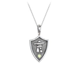 Inukshuk Hero Shield Pendant with Gemstone in 925 Sterling Silver with Peridot