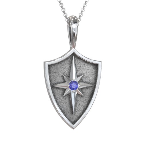 Starburst Hero Shield Pendant with Gemstone