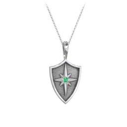 Starburst Hero Shield Pendant with Gemstone in 925 Sterling Silver with Emerald