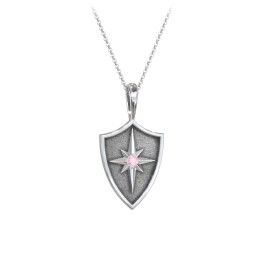 Starburst Hero Shield Pendant with Gemstone in 925 Sterling Silver with Pink Tourmaline