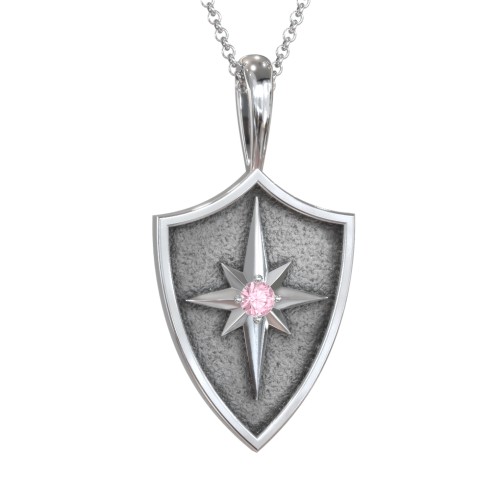 Starburst Hero Shield Pendant with Gemstone – Sterling Silver with Pink Tourmaline