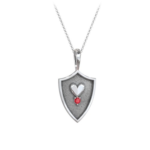 Heart Hero Shield Pendant with Gemstone