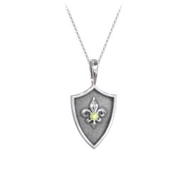 Fleur-de-lis Hero Shield Pendant with Gemstone