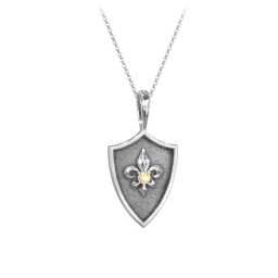 Fleur-de-lis Hero Shield Pendant with Gemstone