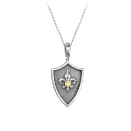 Fleur-de-lis Hero Shield Pendant with Gemstone in 925 Sterling Silver with Citrine