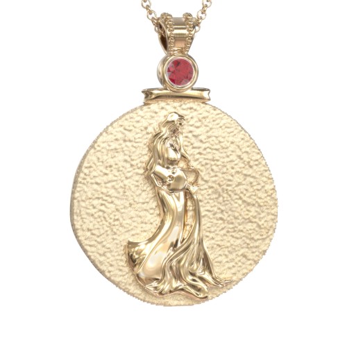 Engravable Aquarius Zodiac Medallion With Accent – 18K Gold Plated Silver with Garnet