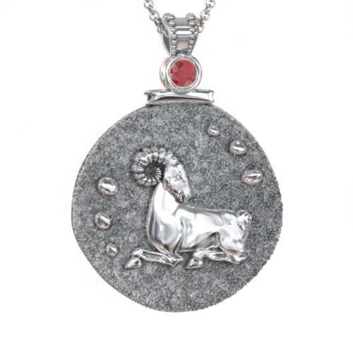 Engravable Aries Zodiac Medallion With Accent