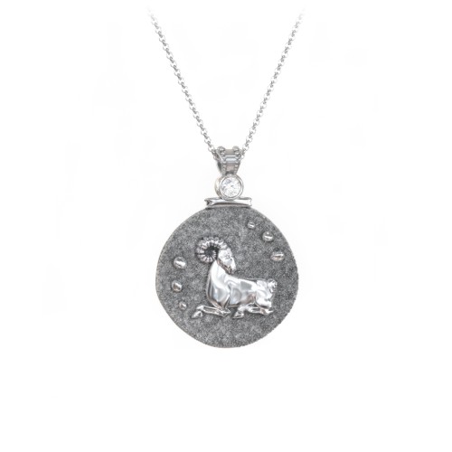 Engravable Aries Zodiac Medallion With Accent