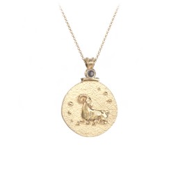 Engravable Aries Zodiac Medallion With Accent in 18K Gold Plated Silver with Smokey Quartz