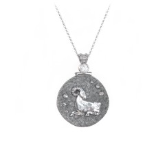 Engravable Aries Zodiac Medallion With Accent – Sterling Silver with Cubic Zirconia