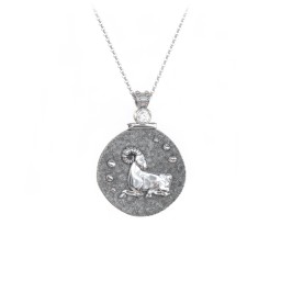 Engravable Aries Zodiac Medallion With Accent in 925 Sterling Silver with Cubic Zirconia