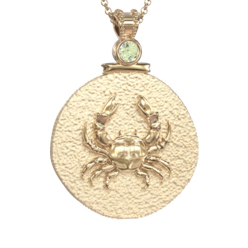 Engravable Cancer Zodiac Medallion With Accent – 18K Gold Plated Silver with Peridot