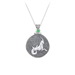 Engravable Capricorn Zodiac Medallion With Accent