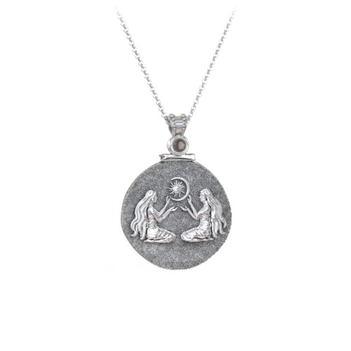 Engravable Gemini Zodiac Medallion With Accent